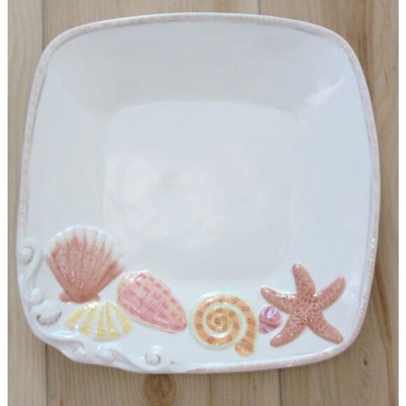 American Atelier By the Sea Dinner Plate 5256 Ironstone Seashells 10.75" Square! - Picture 1 of 5